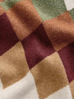 Oatmeal Multi - Cardigan Argyle coupe décontractée en laine