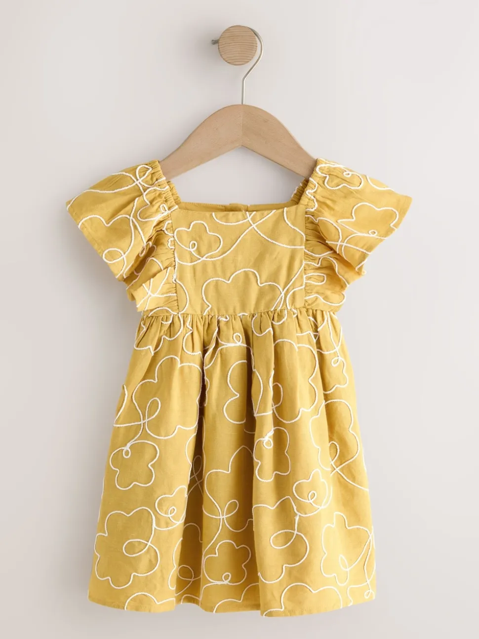Ocre jaune brodé - Robe à manches d'ange (3mths-8yrs)