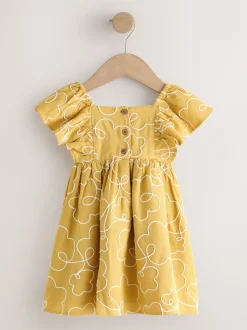 Ocre jaune brodé - Robe à manches d'ange (3mths-8yrs)