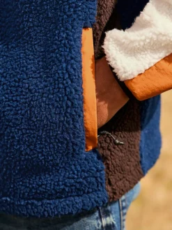 Ocre orange/écru neutre - Polaire color block à entonnoir zippée