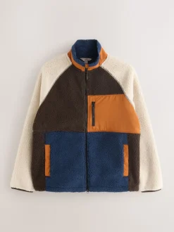 Ocre orange/écru neutre - Polaire color block à entonnoir zippée