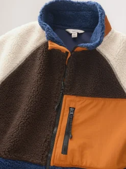 Ocre orange/écru neutre - Polaire color block à entonnoir zippée