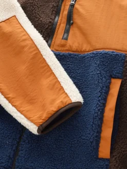 Ocre orange/écru neutre - Polaire color block à entonnoir zippée