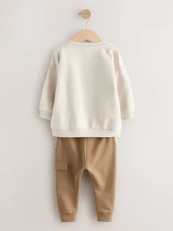 Off White écru - Ensemble sweat-shirt utilitaire et jogging super fin (3mths-7yrs)