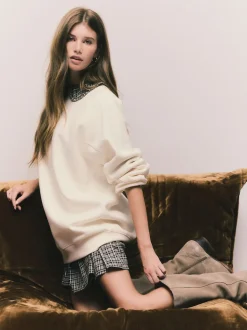 Off White écru - Sweat-shirt épais décontracté à Col rond