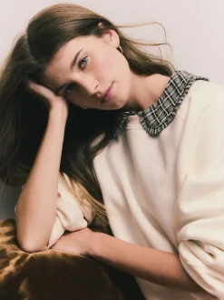 Off White écru - Sweat-shirt épais décontracté à Col rond