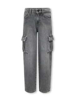 ONLY KIDS Gris Ample Cargos Jeans avec taille ajustable