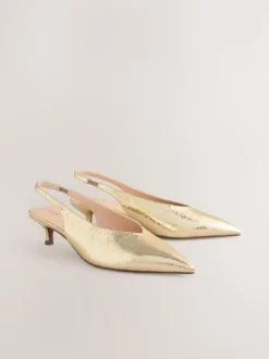 Or - Chaussures à talons chaton à bride arrière et bout pointu