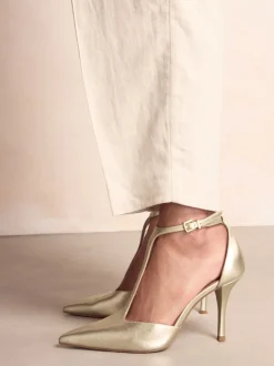 Or - Chaussures à talons en cuir à bout pointu