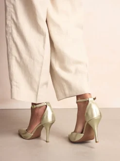 Or - Chaussures à talons en cuir à bout pointu