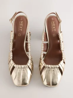 Or - Chaussures Forever Comfort® en Cuir à talons carrés fendus et bride arrière