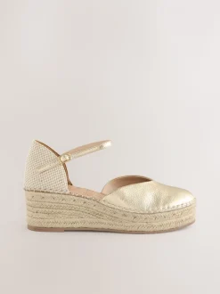Or - Espadrilles à plateforme fermée et à bout compensé