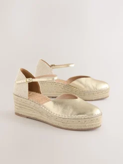 Or - Espadrilles à plateforme fermée et à bout compensé