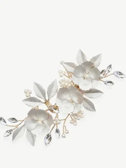 Or - Ivory & Co Pince à fleurs émaillées et cristaux de gardénia