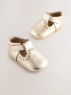 Or - Leather Bébé T-Bar Chaussures (0-24mths)