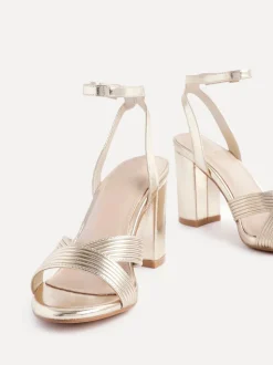 Or - Linzi City - Sandales à talons hauts avec lanières côtelées sur le devant