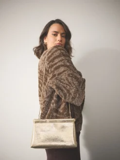 Or - Pochette à bouton-pression à détails scintillants