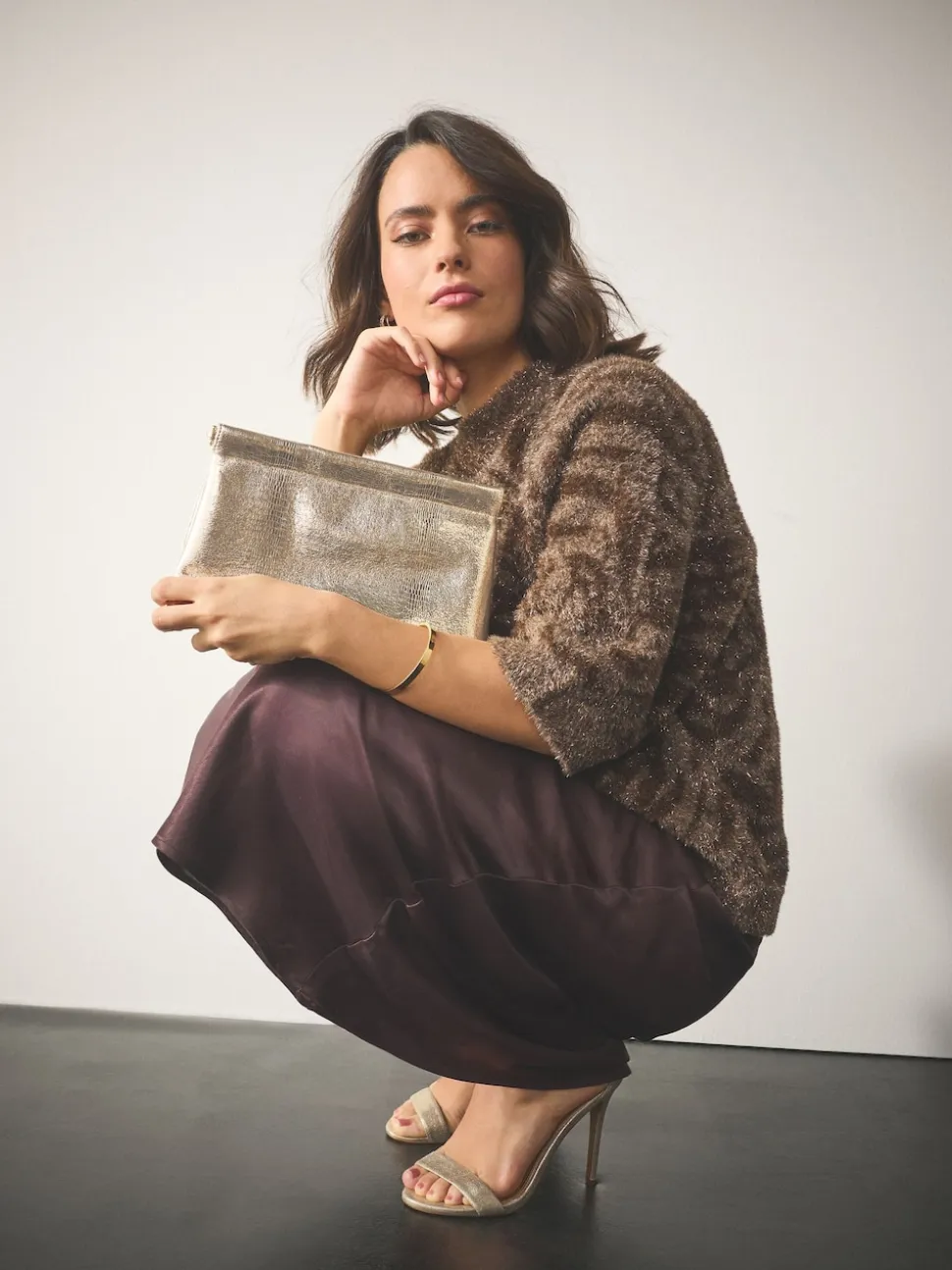 Or - Pochette à bouton-pression à détails scintillants