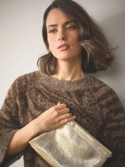 Or - Pochette à bouton-pression à détails scintillants