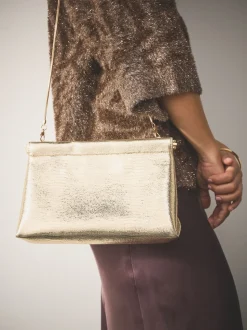 Or - Pochette à bouton-pression à détails scintillants