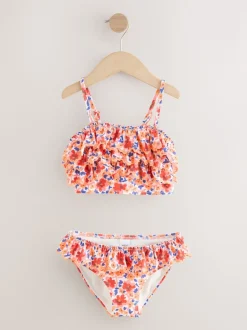 Orange à petites fleurs - Bikini à volants (3-16ans)