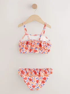 Orange à petites fleurs - Bikini à volants (3-16ans)