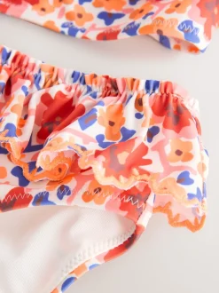 Orange à petites fleurs - Bikini à volants (3-16ans)