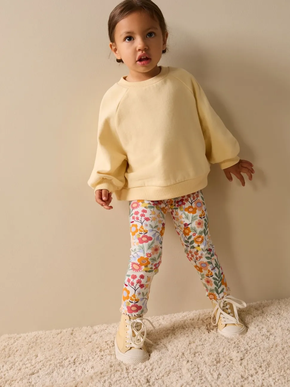 Orange à petites fleurs - Leggings côtelés (3mois-7ans)