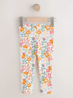 Orange à petites fleurs - Leggings côtelés (3mois-7ans)