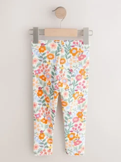Orange à petites fleurs - Leggings côtelés (3mois-7ans)