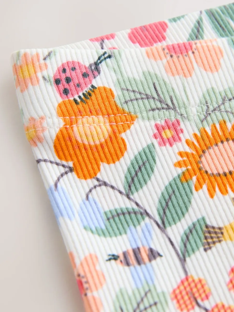Orange à petites fleurs - Leggings côtelés (3mois-7ans)