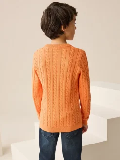 Orange - Pull à col rond en maille torsadée (3-16ans)