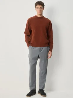 Orange brûlé - Pull col rond en chenille uni coupe décontractée