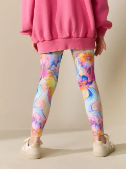 Orange/bleu fleuri - Leggings (3-16ans)