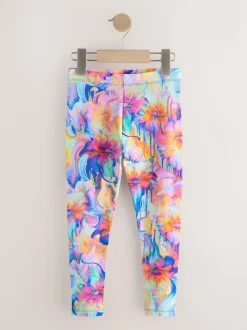 Orange/bleu fleuri - Leggings (3-16ans)