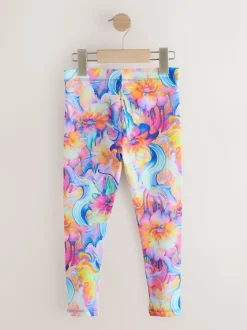Orange/bleu fleuri - Leggings (3-16ans)