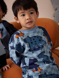 Orange/Dinosaur marine - Lot de 3 pyjamas oversize (9mois-10ans)