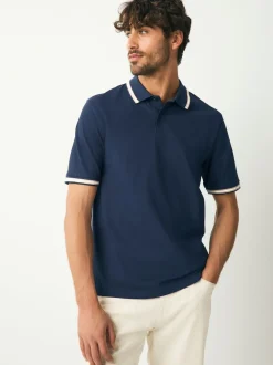 Ottoman bleu marine - Polo coupe classique à manches courtes et liserés