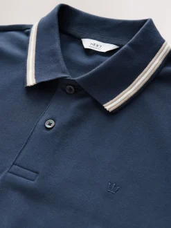 Ottoman bleu marine - Polo coupe classique à manches courtes et liserés