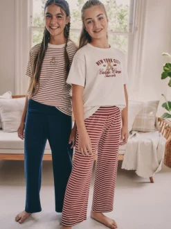Ours à rayures bordeaux/Écru - Lot de 2 pyjamas à taille pliée douce (4-16ans)