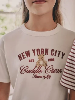 Ours à rayures bordeaux/Écru - Lot de 2 pyjamas à taille pliée douce (4-16ans)