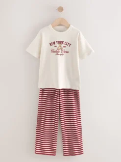 Ours à rayures bordeaux/Écru - Lot de 2 pyjamas à taille pliée douce (4-16ans)