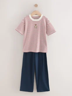 Ours à rayures bordeaux/Écru - Lot de 2 pyjamas à taille pliée douce (4-16ans)