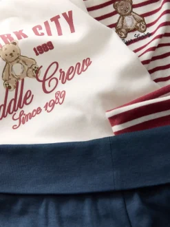 Ours à rayures bordeaux/Écru - Lot de 2 pyjamas à taille pliée douce (4-16ans)