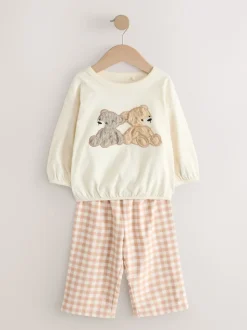 Ours Aspen écru/marron - Ensemble pyjama sweat-shirt avec bas tissé (9mois10ans)