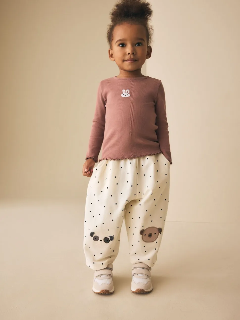 Ours blancs Mono à pois - Pantalons avec ornements style tonneau (3mois-7ans)