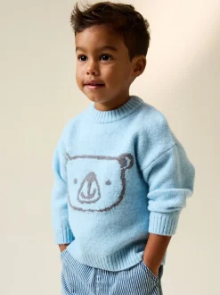 Ours bleu - Personnage Pull Col rond en maille (3mois-7ans)