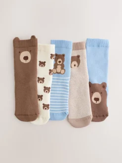 Ours bleu clair - Chaussettes en coton éponge riche 5 Lot