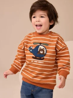Ours brun fauve à rayures écrues - Sweat imprimé All-over Col rond (3mois -7ans)