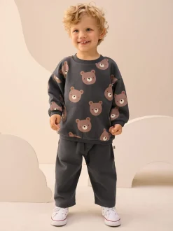Ours gris anthracite partout - Ensemble Sweatshirt et Joggers Rayure (3mths-7yrs)
